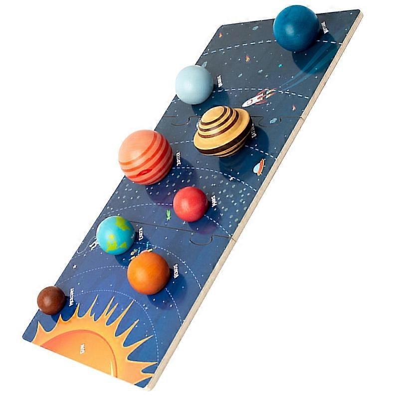Kids Puzzles Solar System Toddlers Wooden Matching Toys Model Outer Space Planets Child