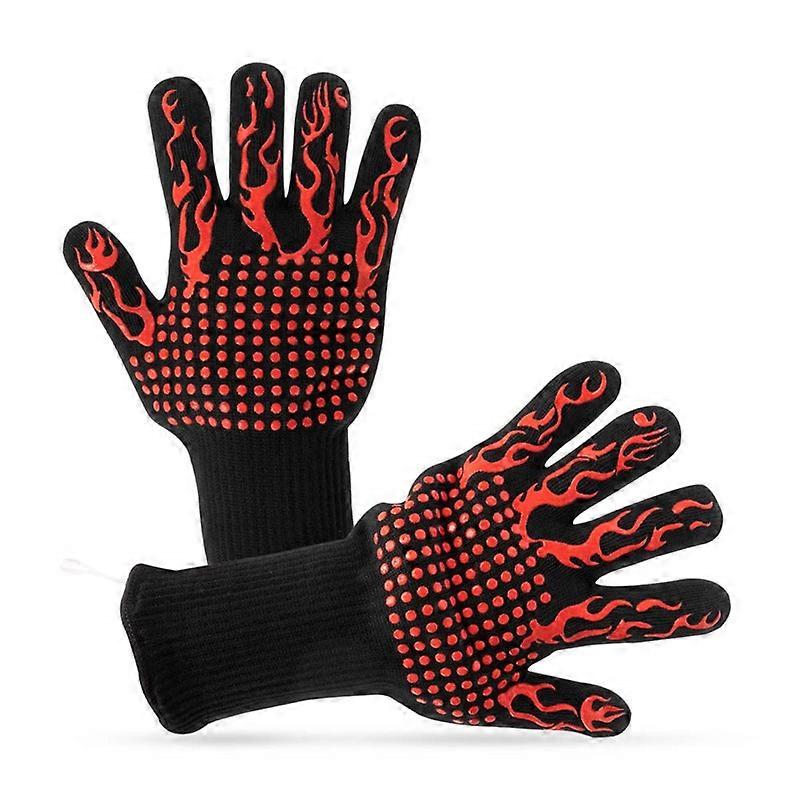 Red Pair of BBQ Gloves, Heat Resistant Oven Gloves up to 800C Universal Non-Slip Heat Resistant Oven Gloves