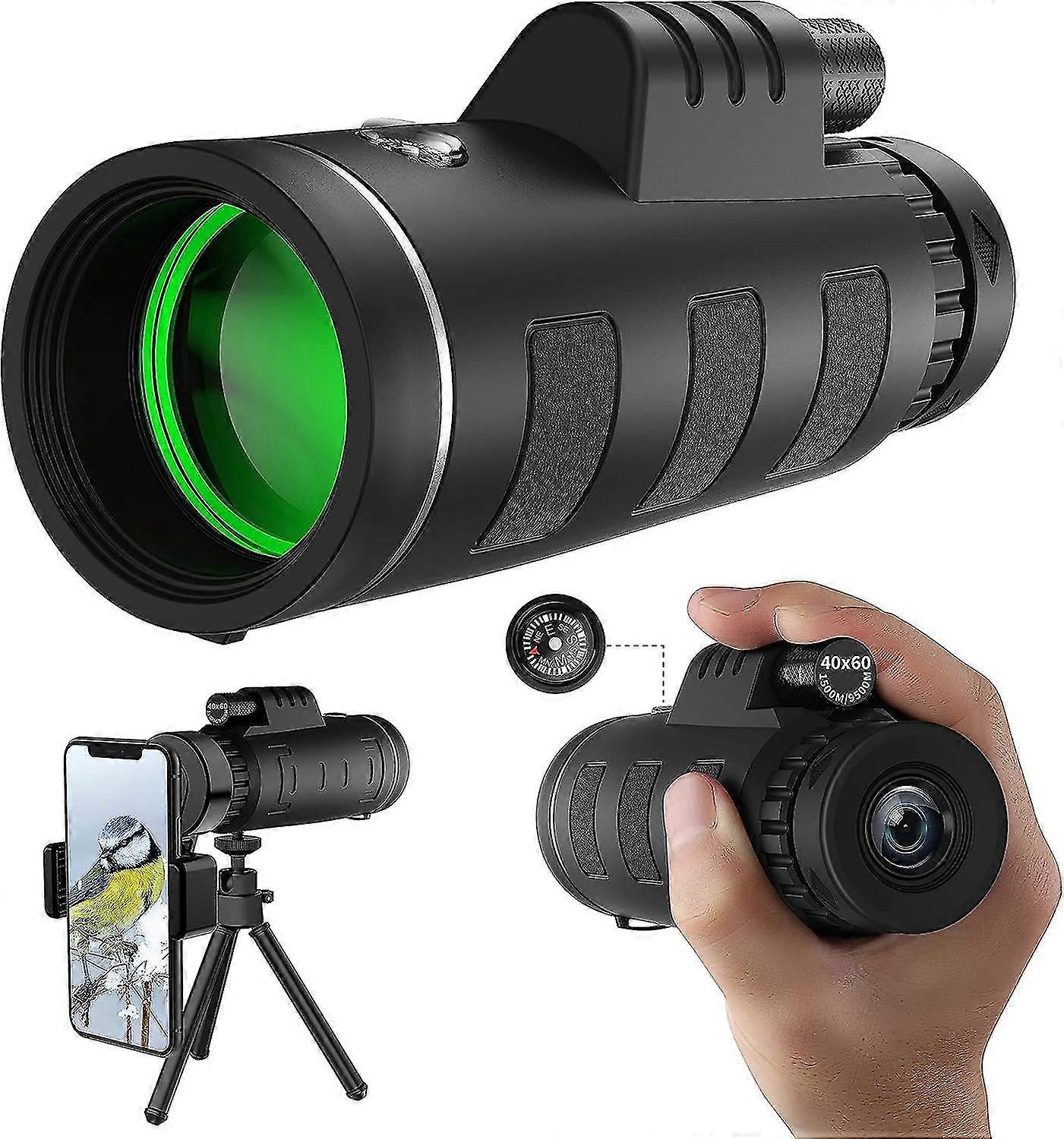 40x60 High Definition Monocular With Smartphone Adapter, Bak4 Prism Fmc Monocular With Clear Low Light Vision For Wildlife Hunting Camping Trips