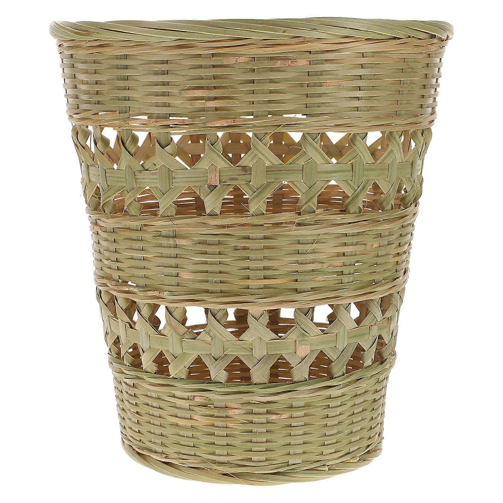 1PC Bambu Vävd Papperskorg Manuell Vävd Papperskorg Retro Förvaringskorg