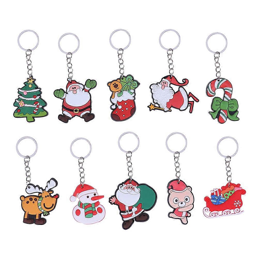 8pcs Christmas Santa Claus Keychain Cartoon Keyring Hanging Pendant Key Chain Toy for Bag Phone Mixed Pattern
