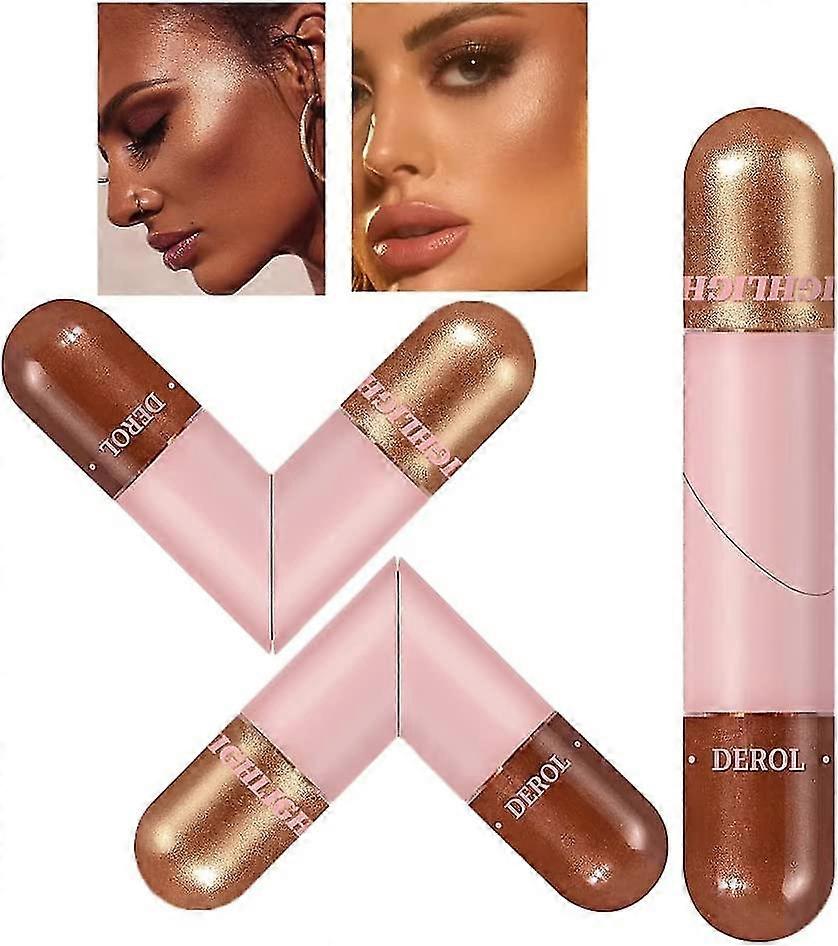 2 Color Dual End Contour Stick,highlight & Contour Bronzer Stick, Waterproof & Long Lasting Liquid Highlighter Makeup, Lightweight Blendable Super Sil