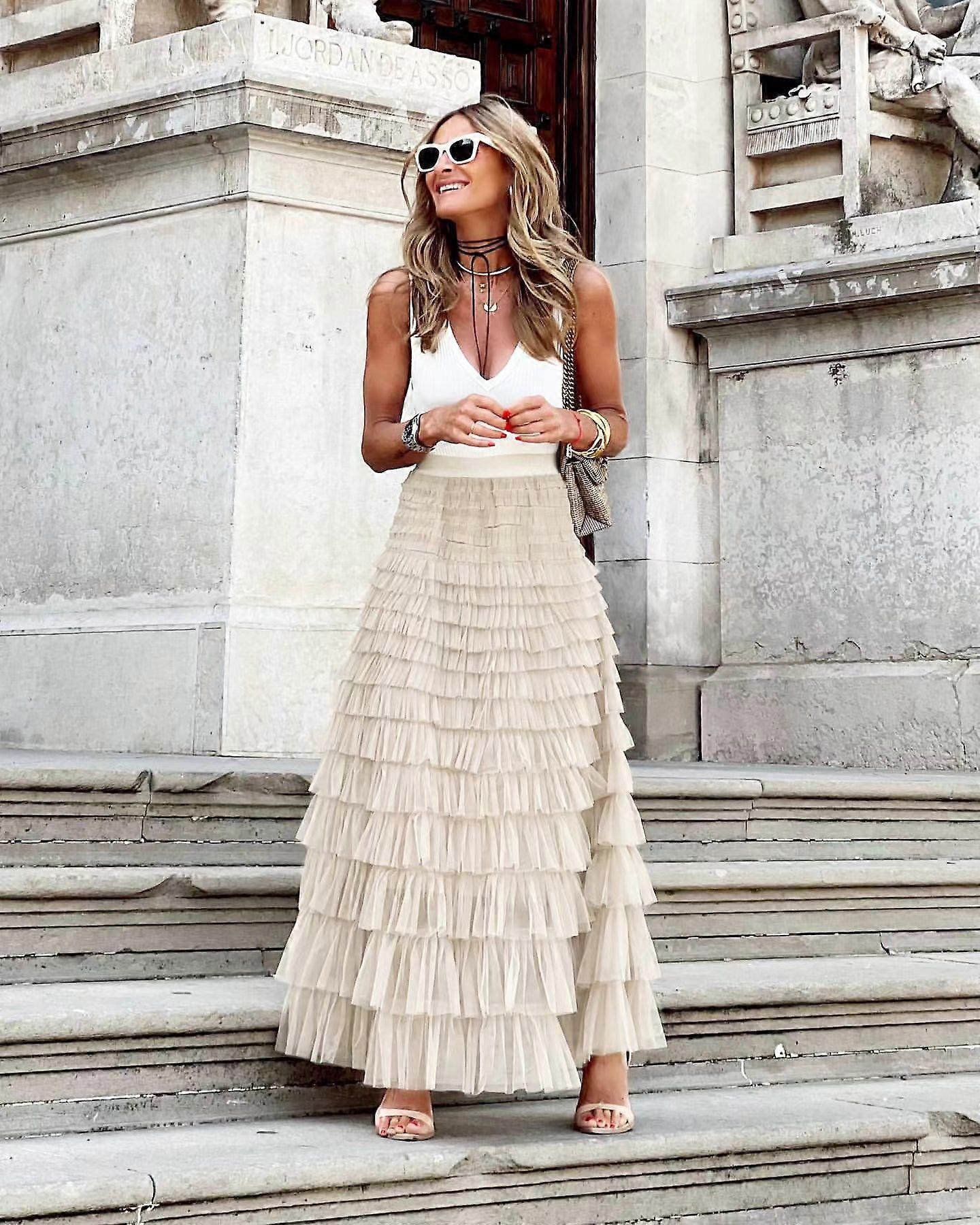 2023 New Summer Long Skirt Layered Ruffles Design Elegant Maxi Dress Office  Women Commuting Party Attire Autumn Elegant Skirt