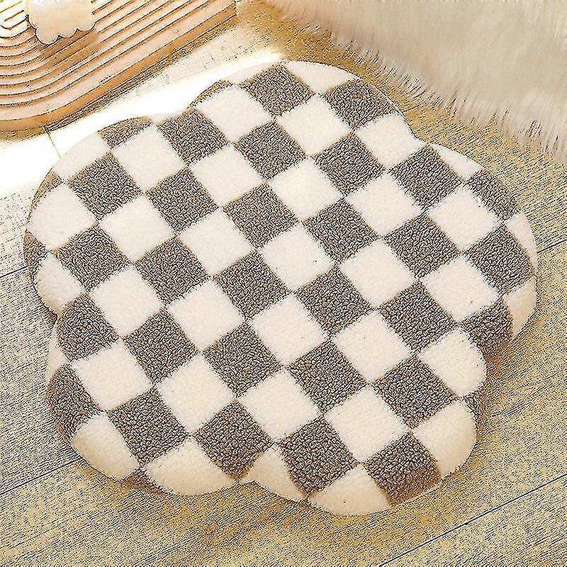 Nordic Simple Black & White Checkerboard Pattern Memory Foam Faux Lamb Wool Floor Mat Plush Flower Shape Chair Tbedroom Decor Khaki Flower