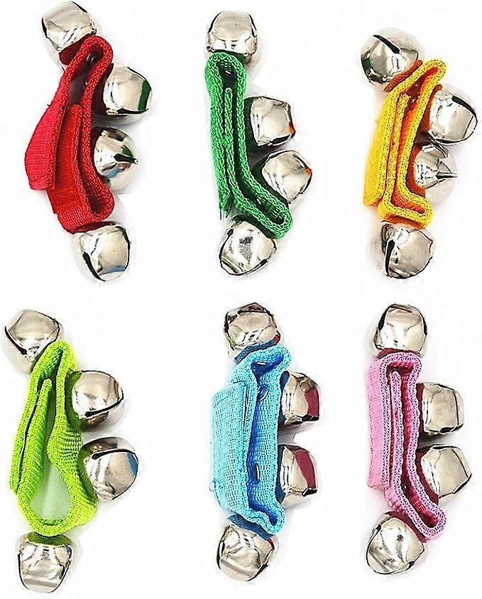 Nylon Velcro Wrist Bell Ring for Kids, Rattlesnake Ring Toy Bracelet, Random Color, Adjustable Length Bell Bracelet (6 Pack)