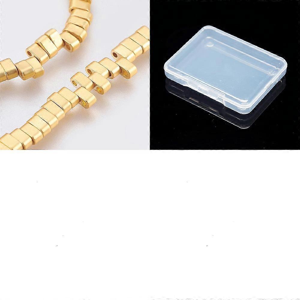 2 Strands Electroplated Synthetic Non-magnetic Hematite 2-Hole Beads Strands Grade AA Rectangle Long-Lasting Plated Frosted Golden Plated 4.5x2x2.5mm 