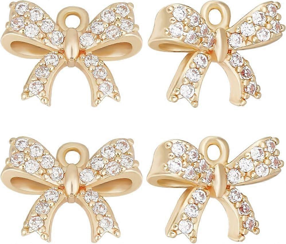 1 Box 12Pcs Gold Silver Bowknot Charms Tiny Cubic Zirconia Bow Dangle Pendants Charm with Loop for Jewellery Making 13x10mm