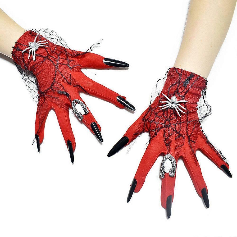 Red Halloween Gloves Gothic Witch Ghost Claw Skull Gloves