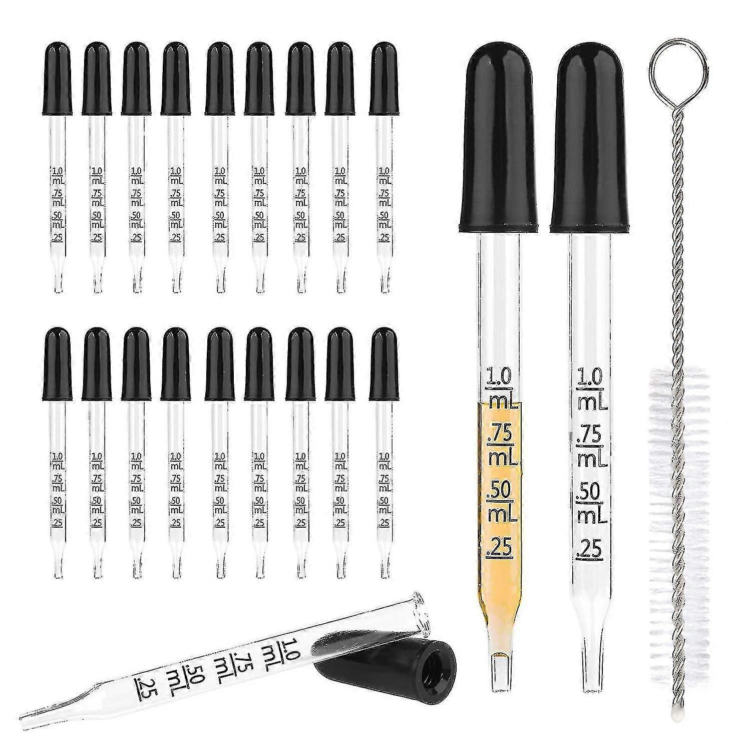 24pcs Pipette Glass With 1ml Scale Glass Dropper Liquid Pipette Rubber Head