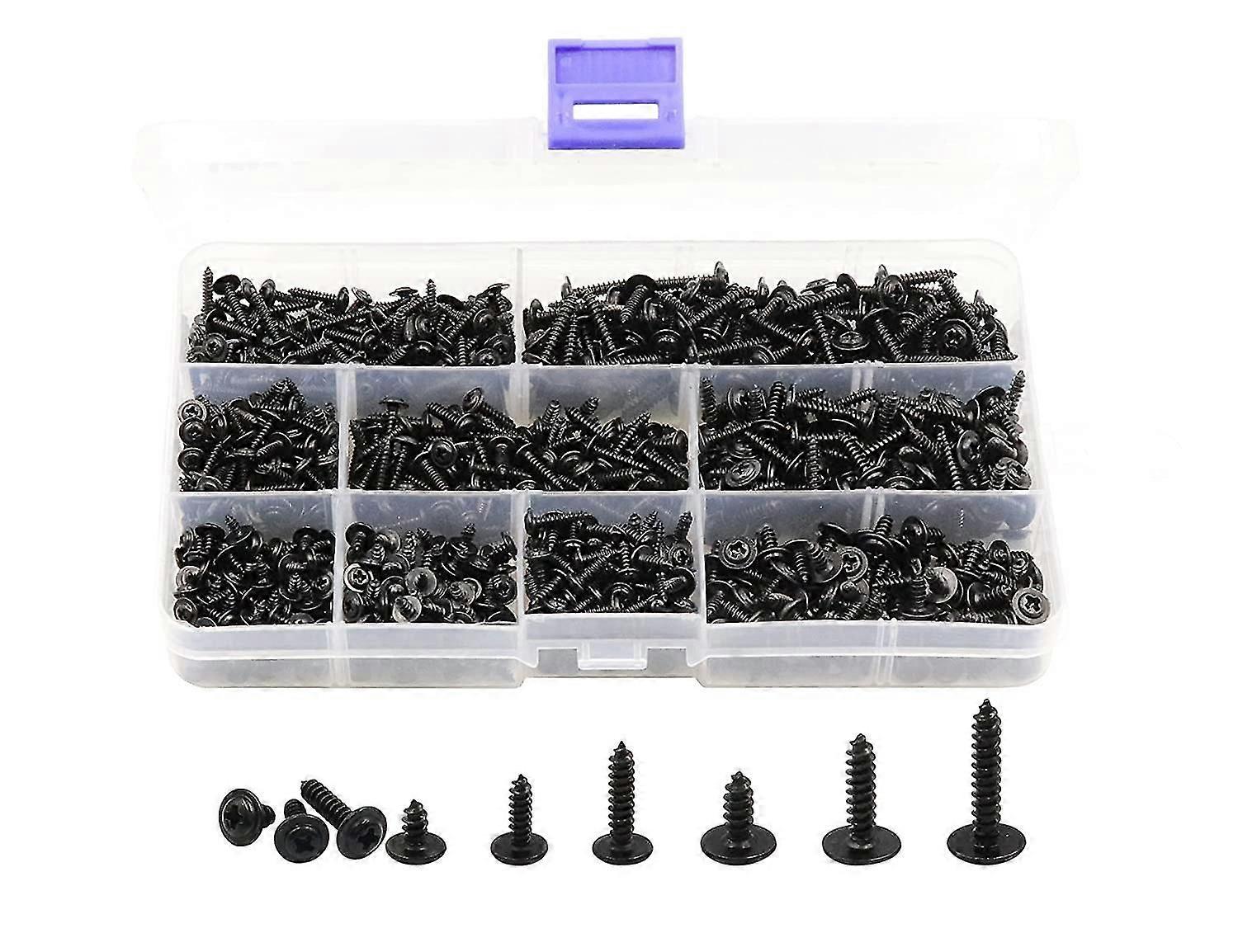 900pcs M2.3 M2.6 M3 Phillips Truss Head Self Tapping Screws, Wafer Head Screws, Pan Head With Washer Screw 9 Sizes Self Tapping Screws Assortment Kit