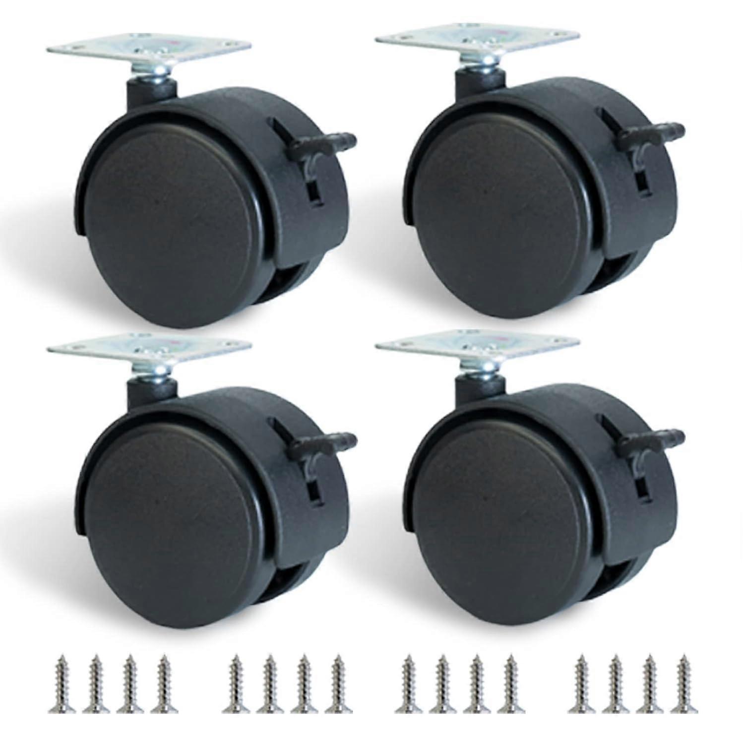2 Inch Furniture Caster Wheels Swivel Plastic Rollers with Locks for Easy Mobility
