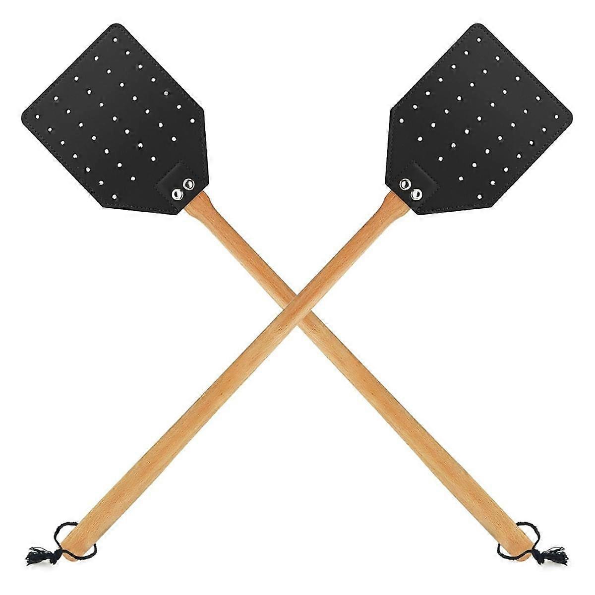 Leather Fly Swatter for Indoors/Outdoors,Duty Flyswatter with Walnut Wood Handle 19.7inch Long Fly