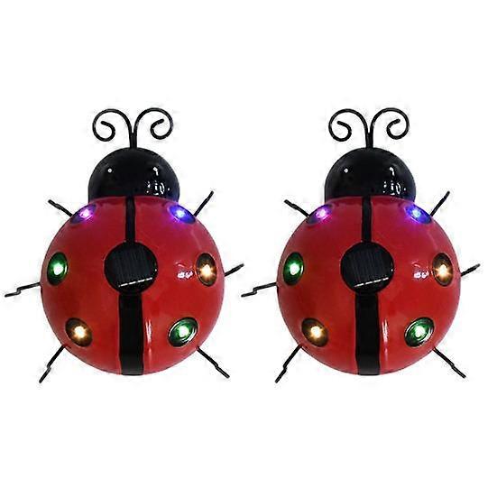 2 Pcs Garden Ladybug Solar Lights Metal Ladybug Figurines Outdoor Decor