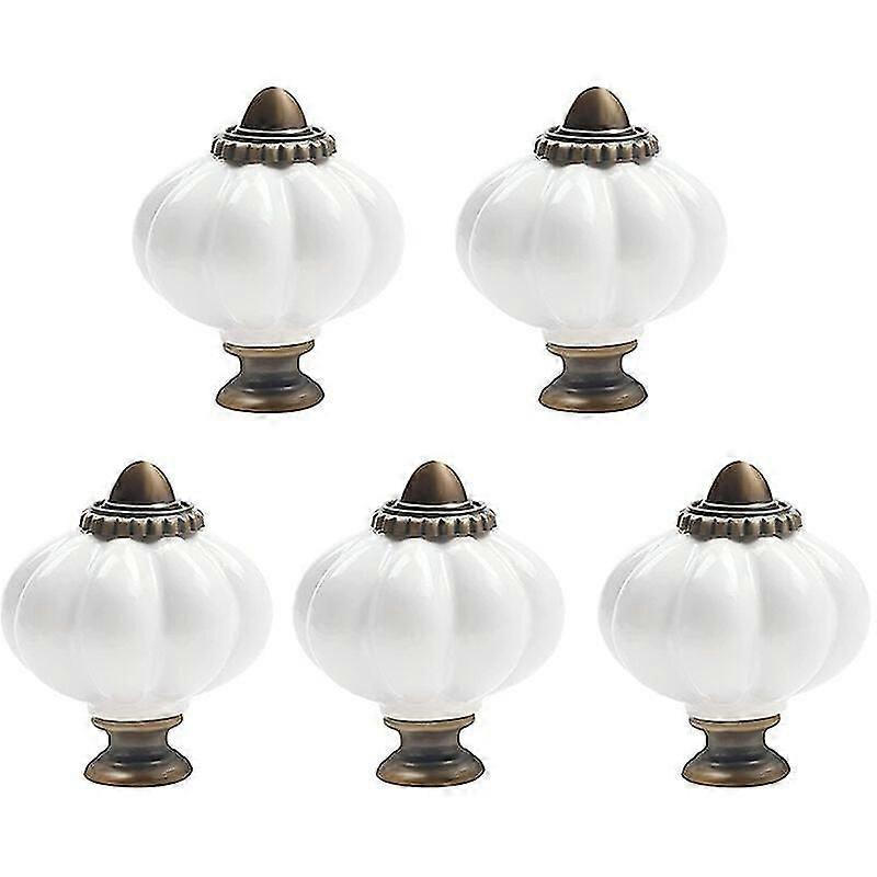 5x Acrylic Pumpkin Cabinet Knobs With Screws Vintage Round Drawer Handle - White