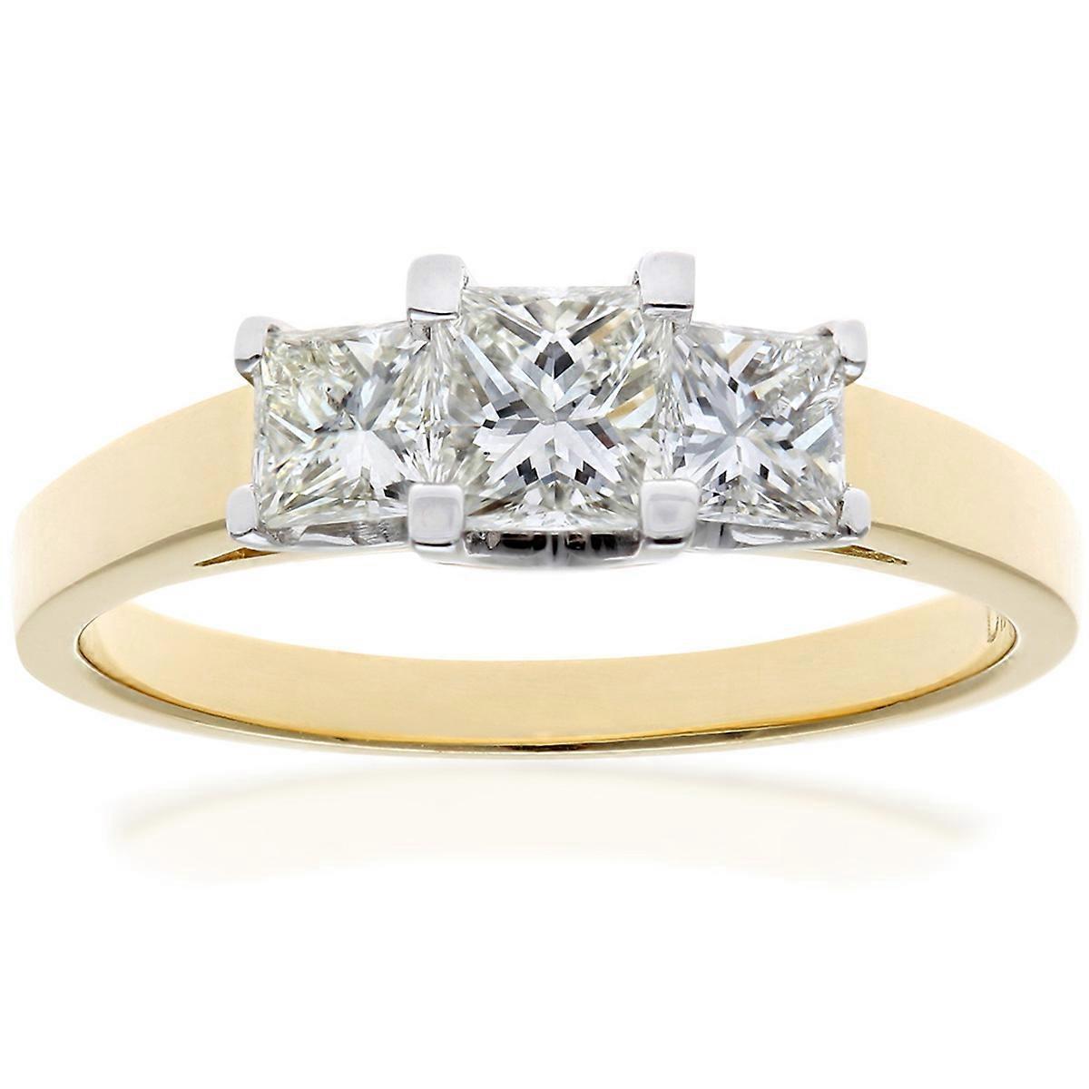 Jewelco London 18ct Yellow Gold Princess 0.6ct Diamond 0.4ct Graduated Tiered Trilogy Ring 4mm