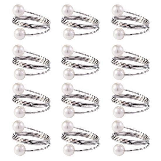 12/20Pcs Faux Pearl Napkin Ring Set Napkin Ring Buckles Metal Spring Napkin Holder Wedding Birthday Table Decoration