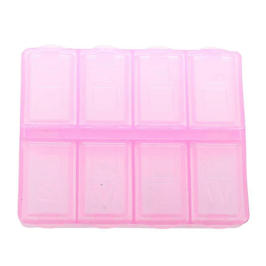 Plastic Rectangle 8 Compartments Medicine Pill Box Pink