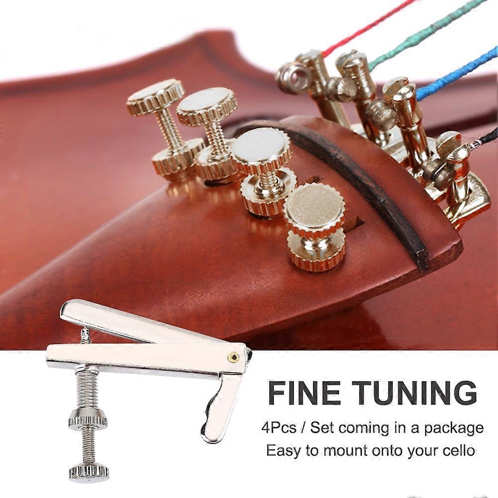 4Pcs Durable Metal Fine Tuners String Adjusters Replacement Parts for 3/4 4/4 Cello(Silver)