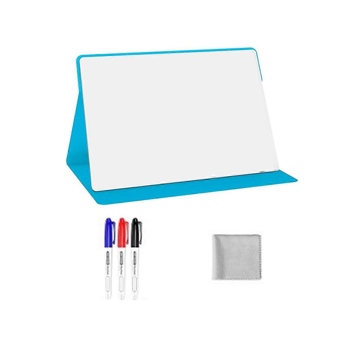 Portable Small White Board,Reusable Dry Erase Board with Stand,Desktop Whiteboard for Office Meeting Bussiness Blue