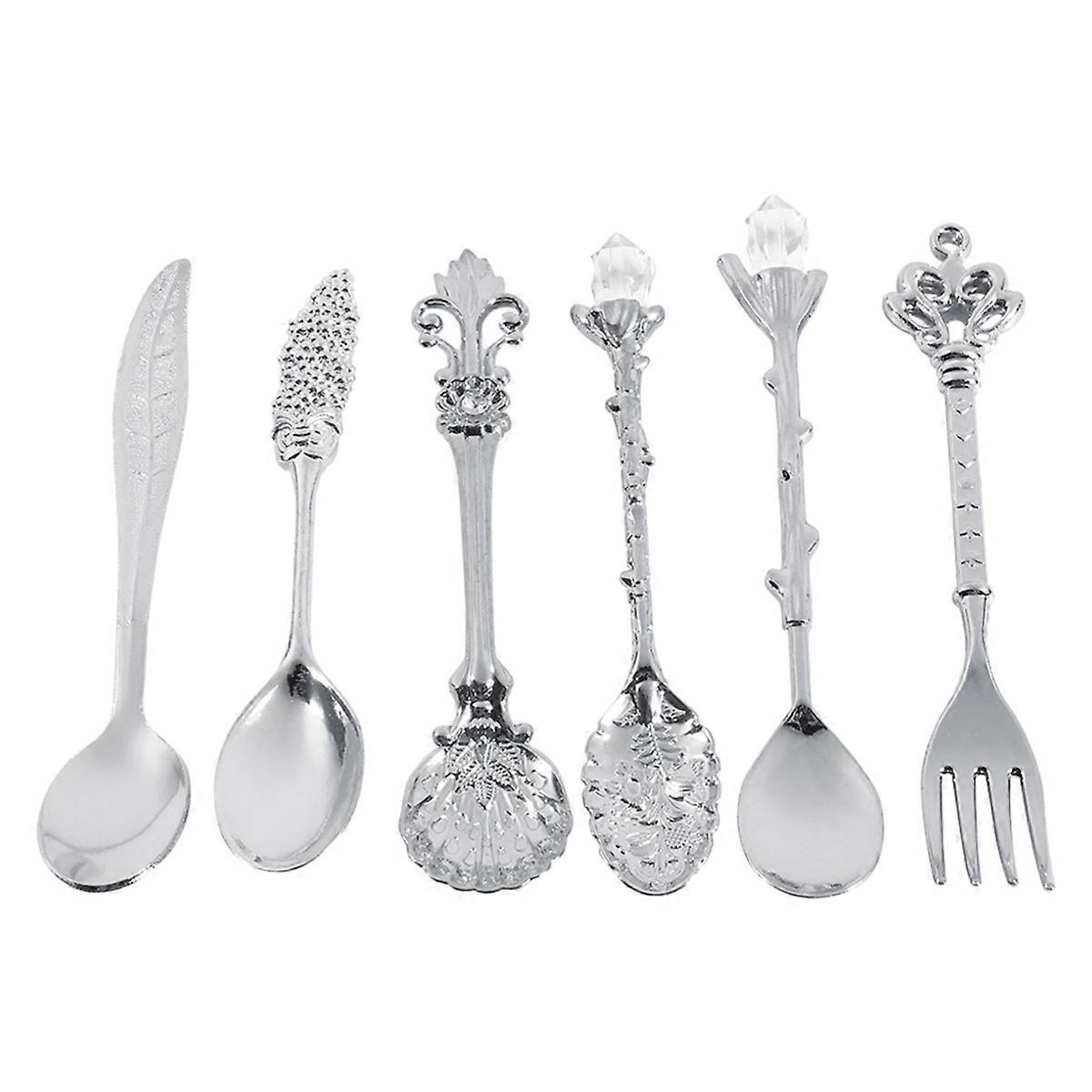 6 pz/set Vintage Royal Style in metallo mini cucchiaini da caffè e forchetta da cucina accessori per frutta argento