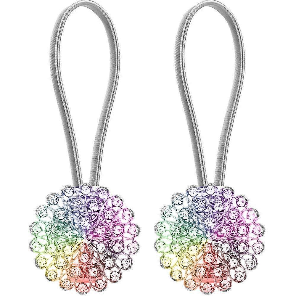 Decorative Curtain Tiebacks With Elastic Spring Rope, Sparkle Flower Design, Easy To Use, High-Quality Material, Rust-Proof, Strong Magnetic Buckles,