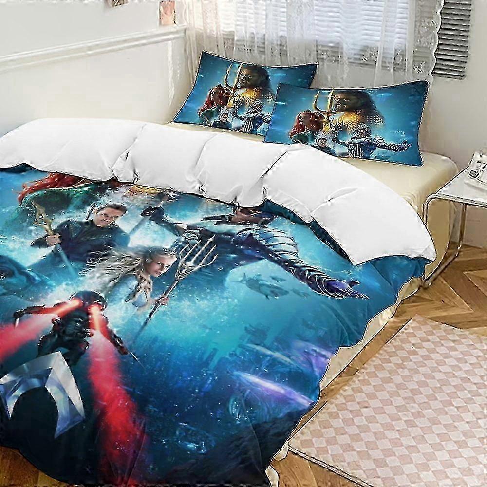 V1518 Lakan Aquaman sängkläder Täcke Se, 3-delat lakanset Soft Wa bäddset för sovrum hela säsongen (1 påslakan och 2 örngott) lakan