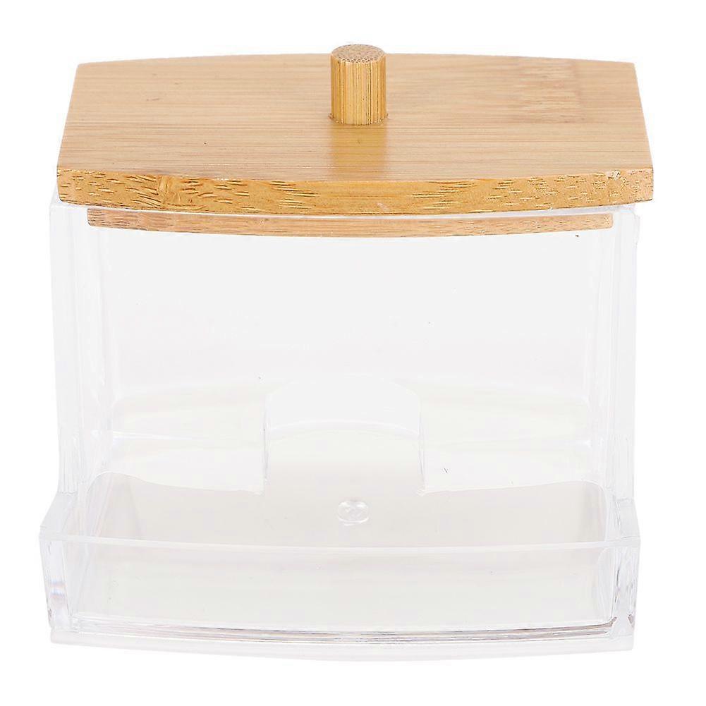Transparent Bamboo Cover Cotton Swab Toothpick Storage Box Container Organizer Rectangular
