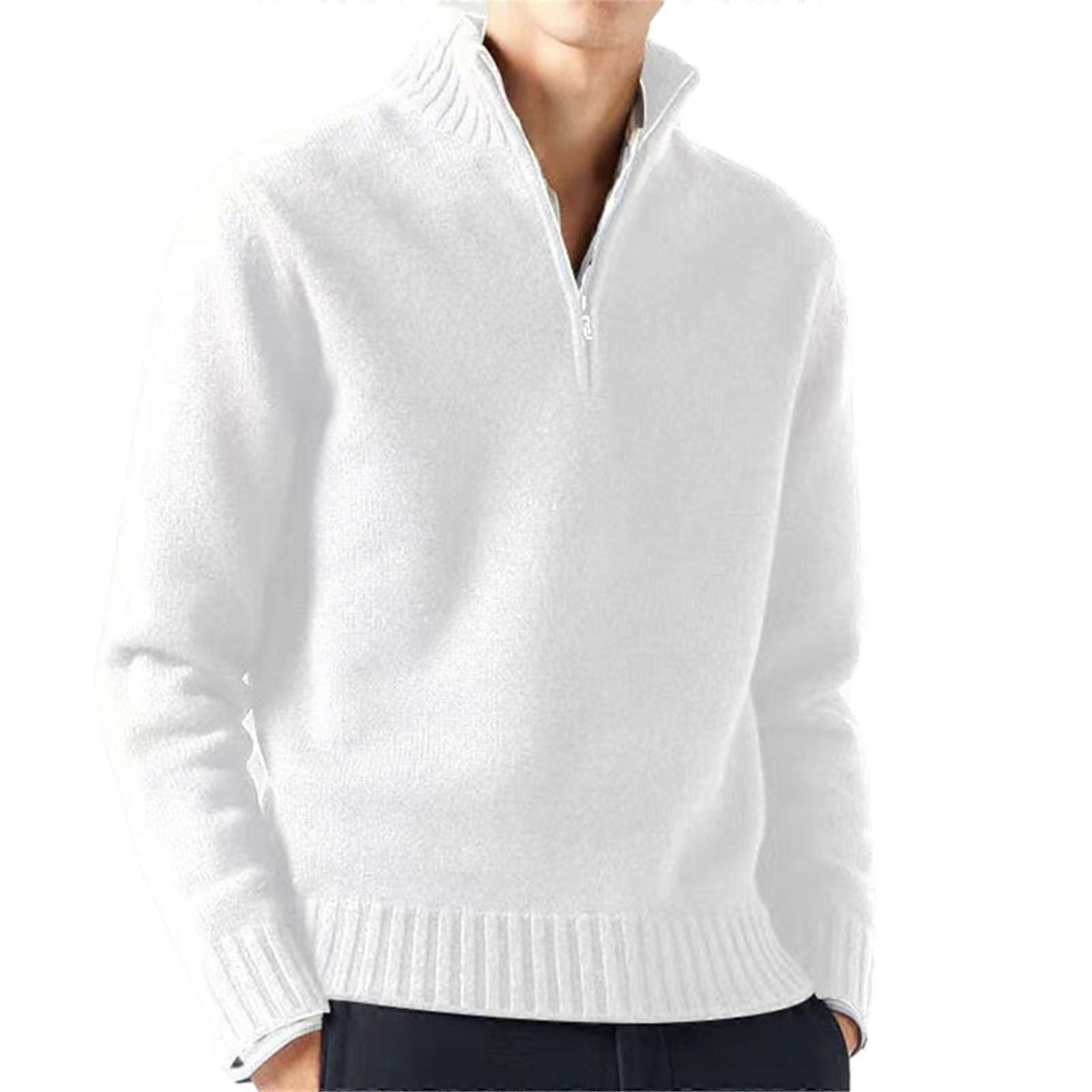 Stylish Knitted Sweater for Men Soft and Comfortable ong Sleeve Ribbed Pullover Tops in Cold Weather  White XL