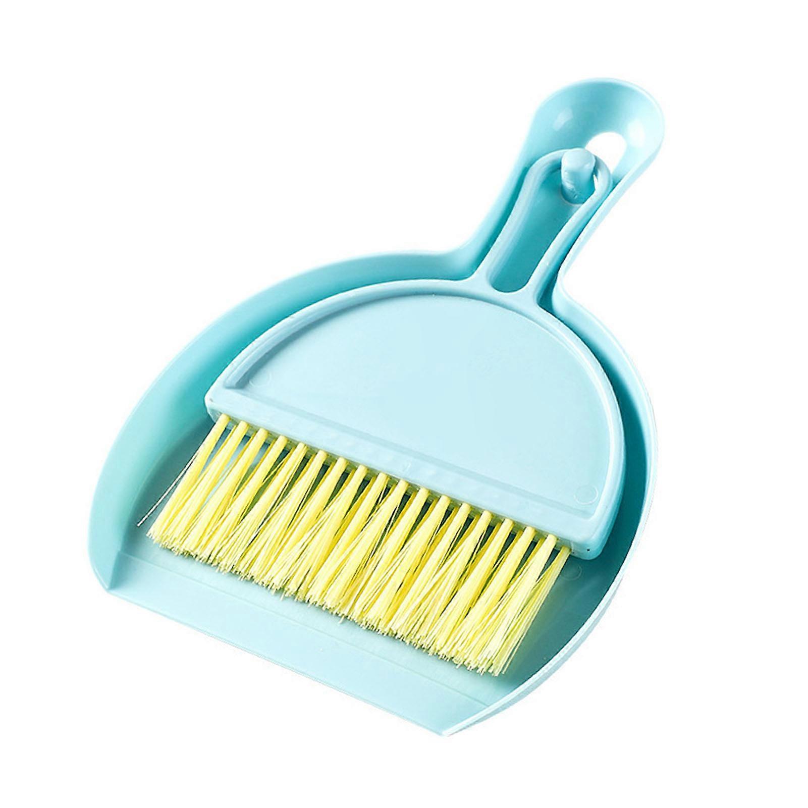 Mini Dustpan Brush Set Compact Multifunctional Table Cleaner Small Broom Dust Pan for Keyboard Cleaning Blue 