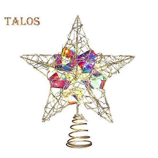 Star Tree Topper Light Metal Christmas Tree Topper Star Ornament with Lights Battery Operated Five-Pointed Star Topper for Xmas Tree Decor