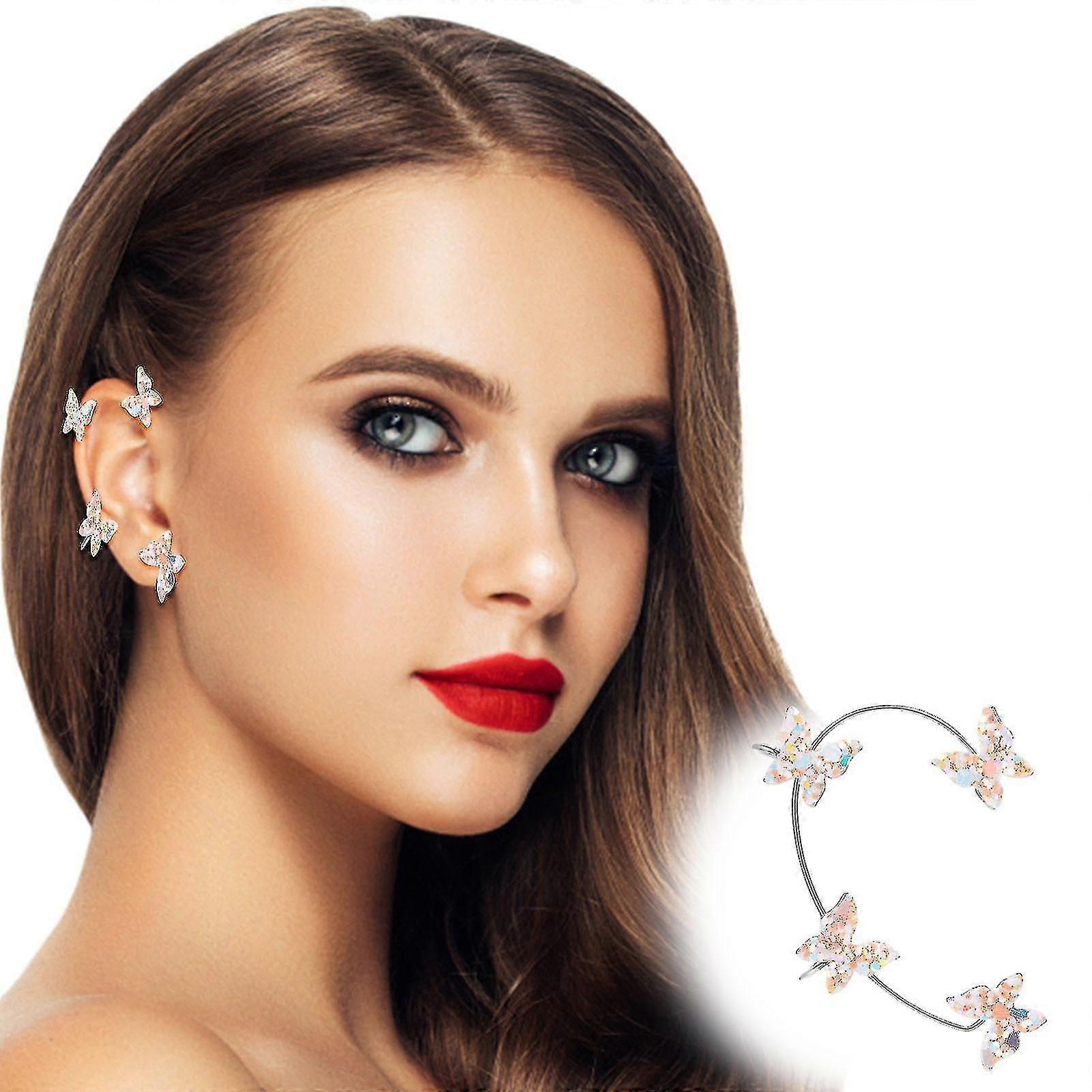 光る蝶の耳クリップ 1つのイヤリング 蝶の輝くイヤリング ピアスのない耳