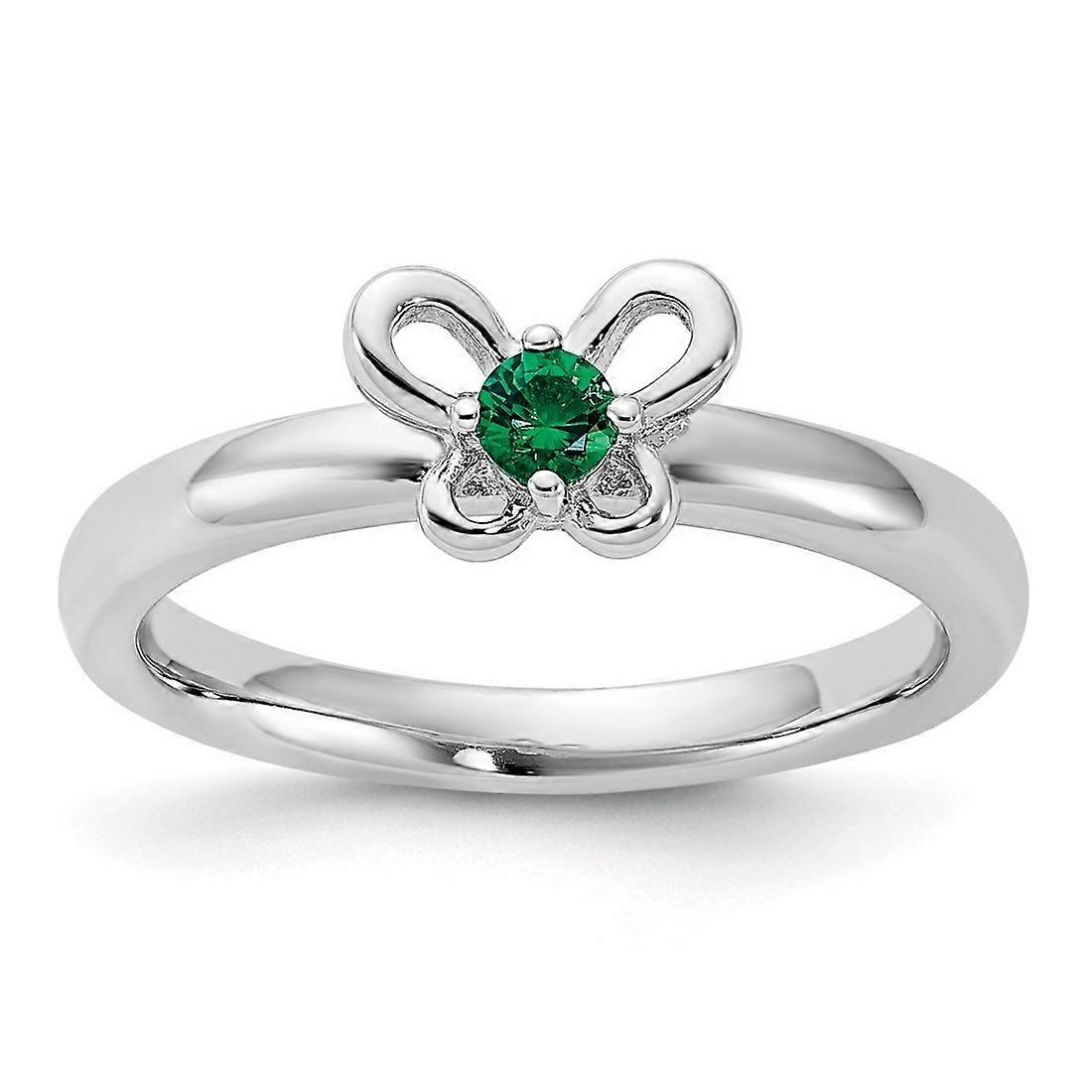 925 Sterling Silver Stackable Created Emerald Ring-Stackable-Ring for Women - Ring Size: 5 to 10