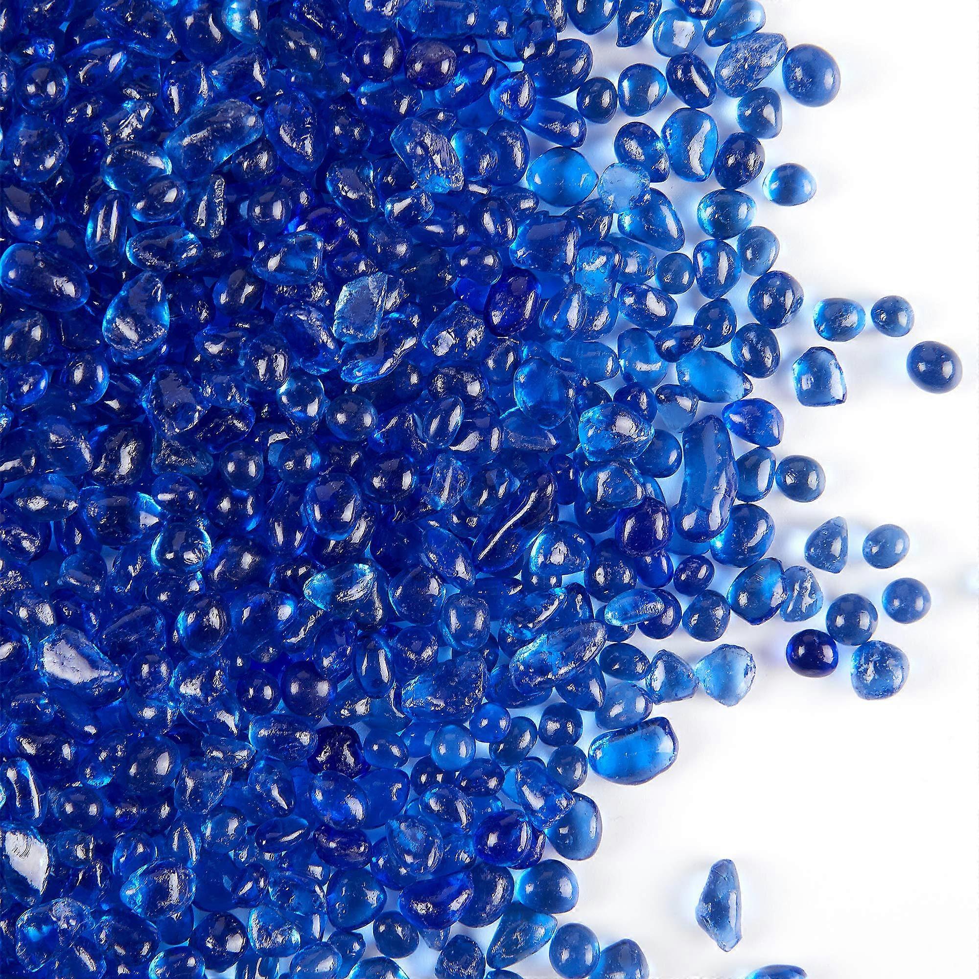 High Luster Round Fire Glass Stones for Fire Pit Vase Fillers, 36mm, 1Pound Jar (Cobalt Blue)