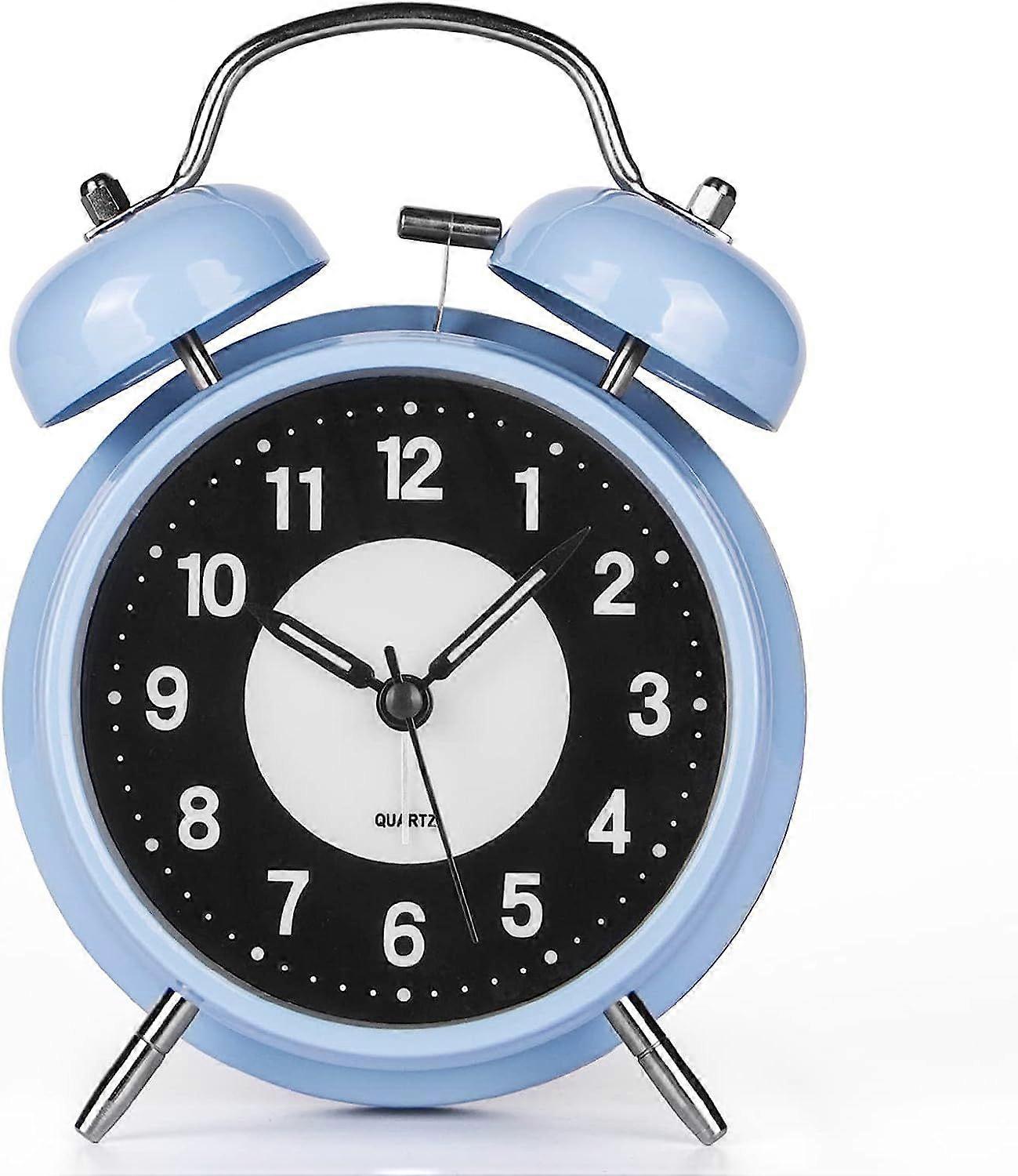 Analog Alarm Clock 4" Super Silent Non-Ticking Twin Bell Alarm Clock for Heavy Sleepers with Backlight,Luminous,No Snooze,Battery Operated