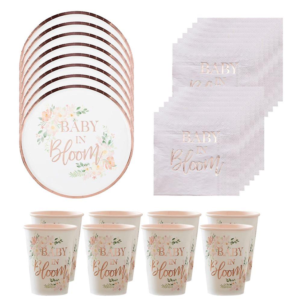 Rose Gold Baby Shower Party Pack Cups Plates Napkins | Blush Pink Tableware x 8