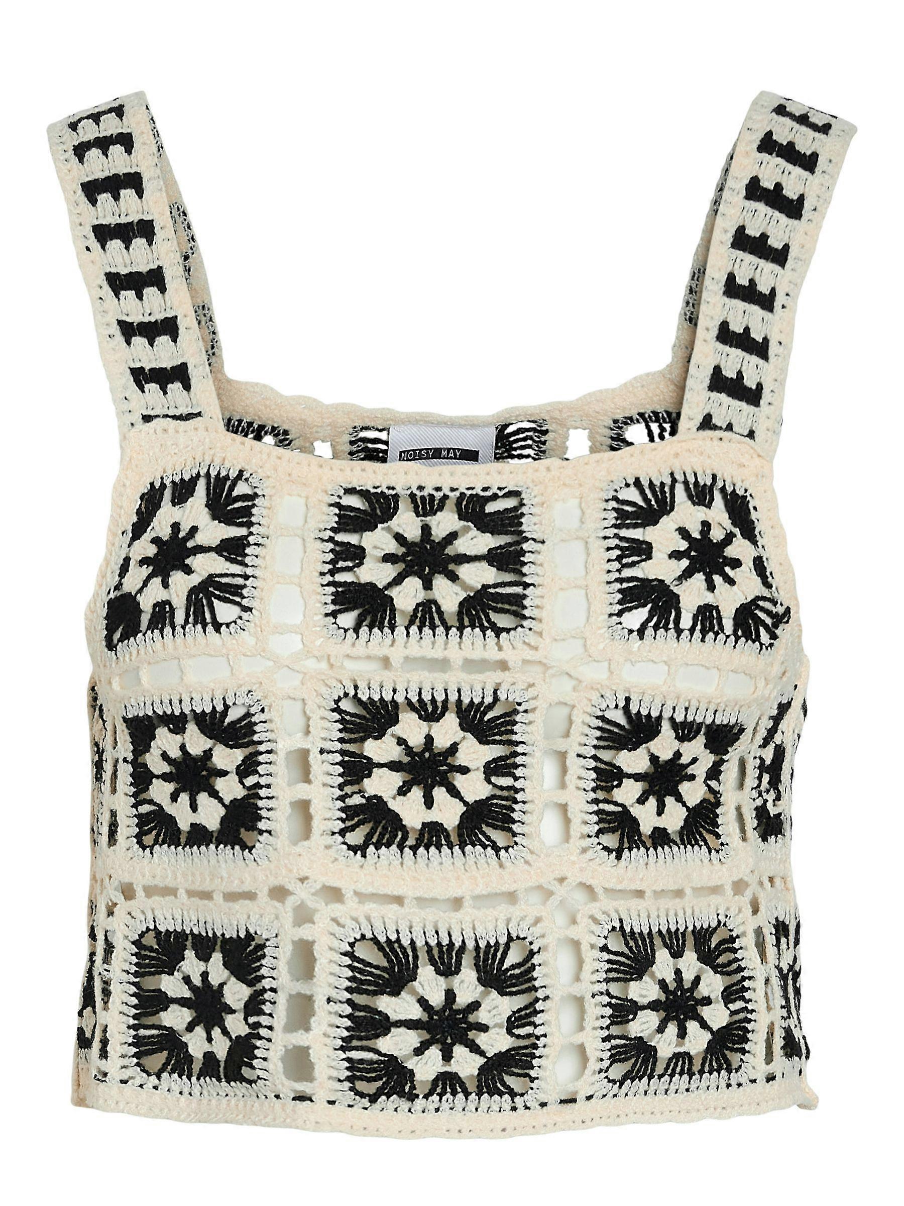 Noisy May Damen Crop Top im Patchwork-Design Häkeltop mit Muster