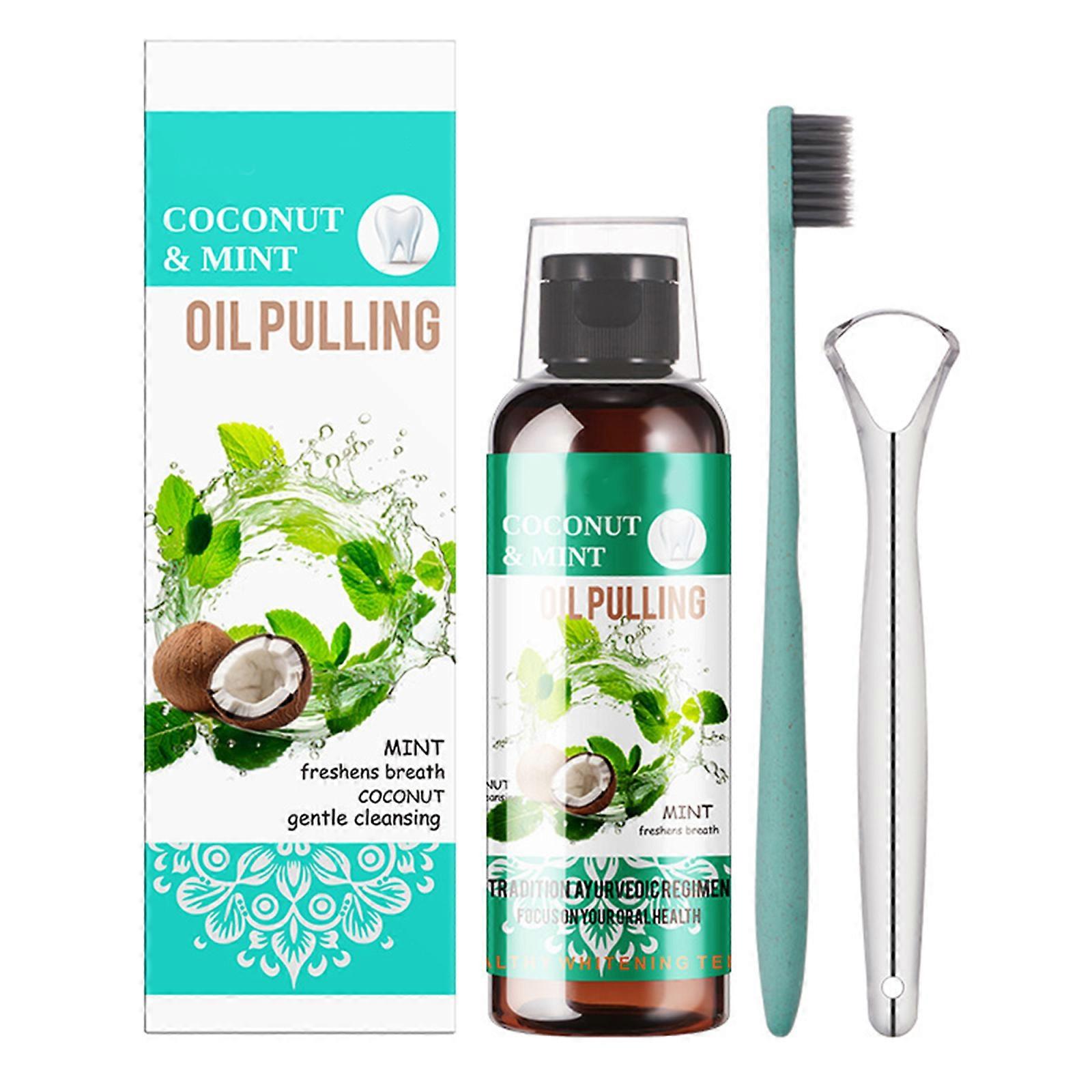 Coconut Oils Pulling with Tongue Scraper Coconut Oils Natural Mouthwash,Helps with Freshes Breath and Teeth Whitenings 200ml