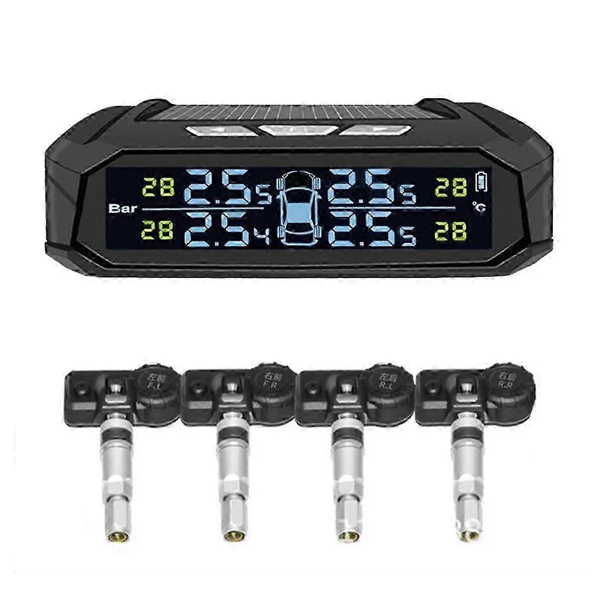 Car TPMS Tyre Pressure Monitoring System Solar Power Digital Display Auto Security Alarm Systems with 4 Internal Sensors