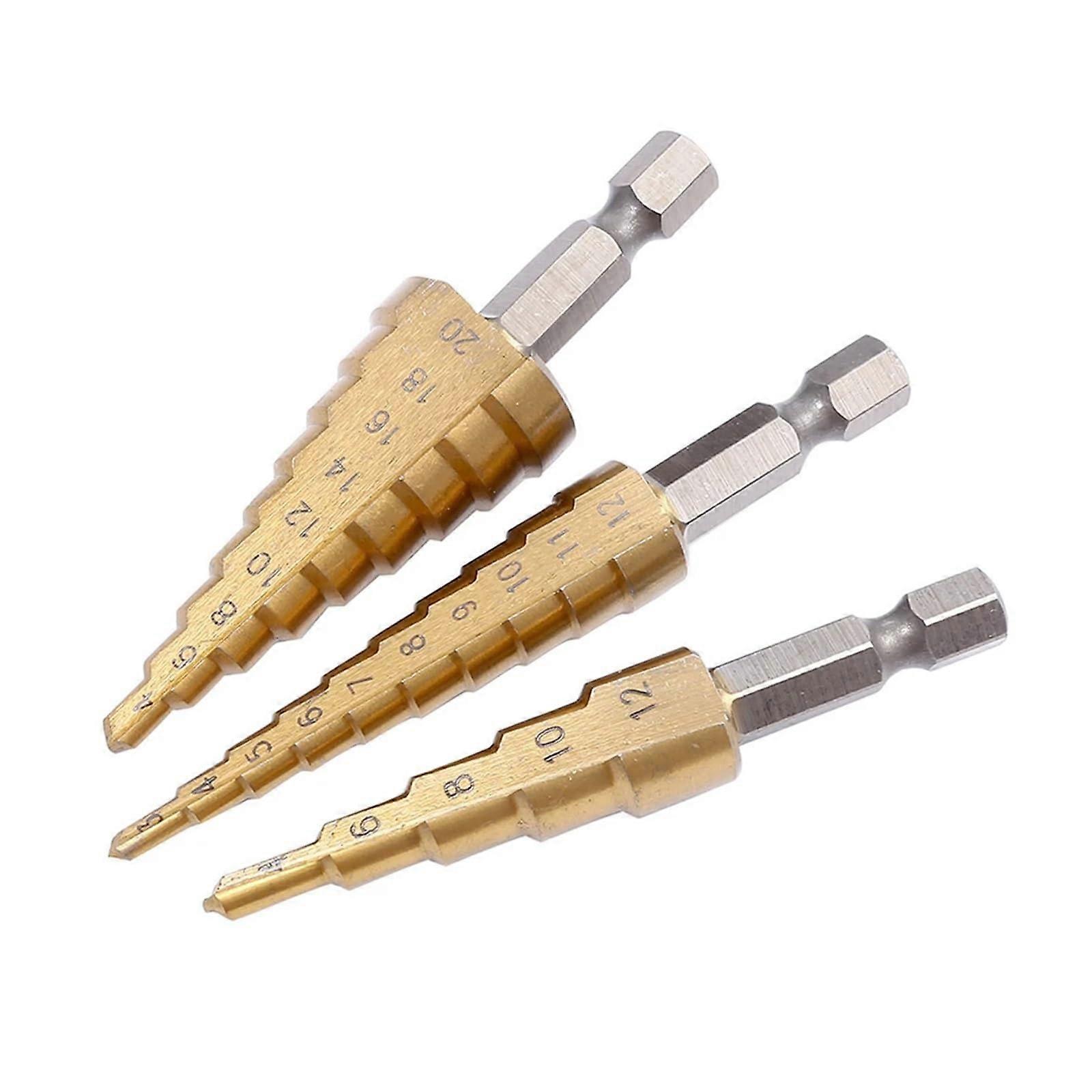Spiral Fluted Step Drill Bit Set 3 12mm 4 12mm 4 20mm HSS Straight Step Drill Bit Set
