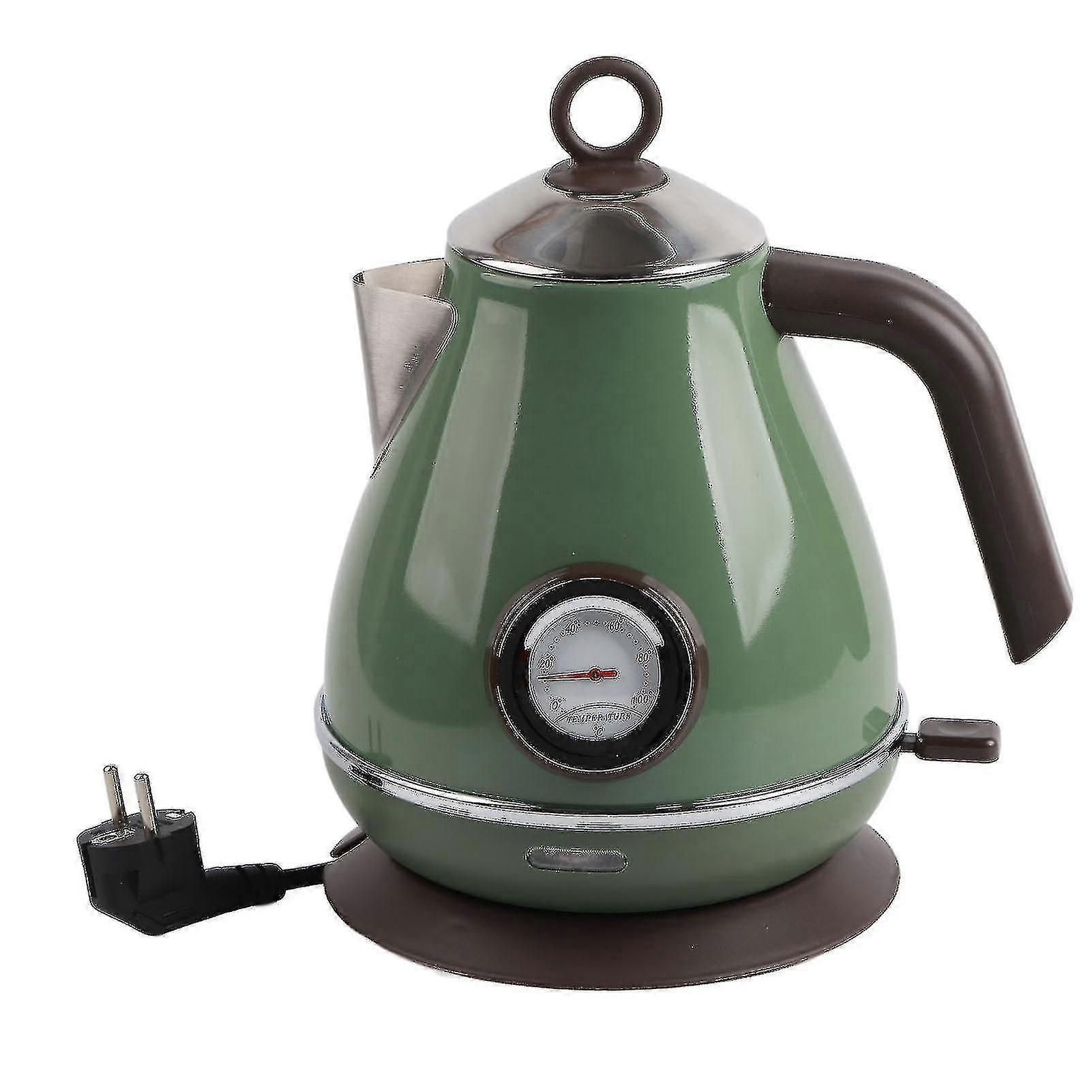 Retro Electric Kettle with Temperature Display, 360 Rotating Base & EU Plug - Dark Green 220-240V