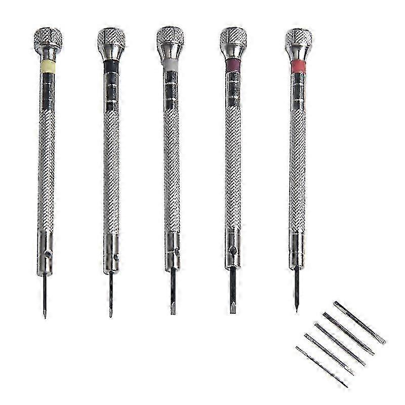 5 Pieces Watchmakers Jewelers Screwdrivers Set With 5 Replacement Tips