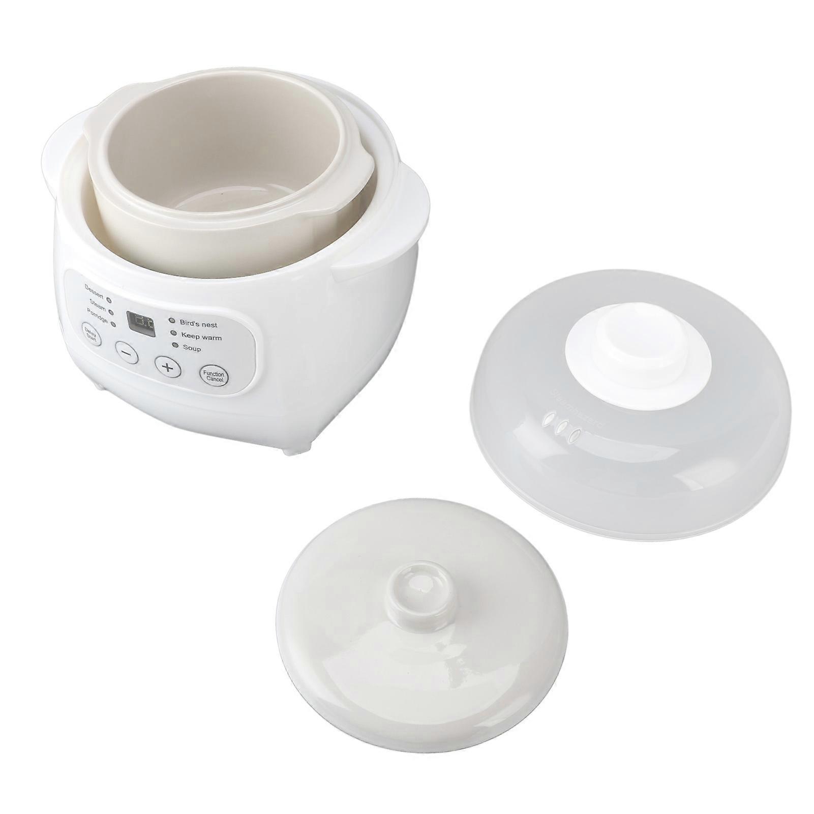 200W Mini Ceramic Stew Cooker 1L Capacity Electric Slow Cooker Porridge Soup Pot Automatic Power Off