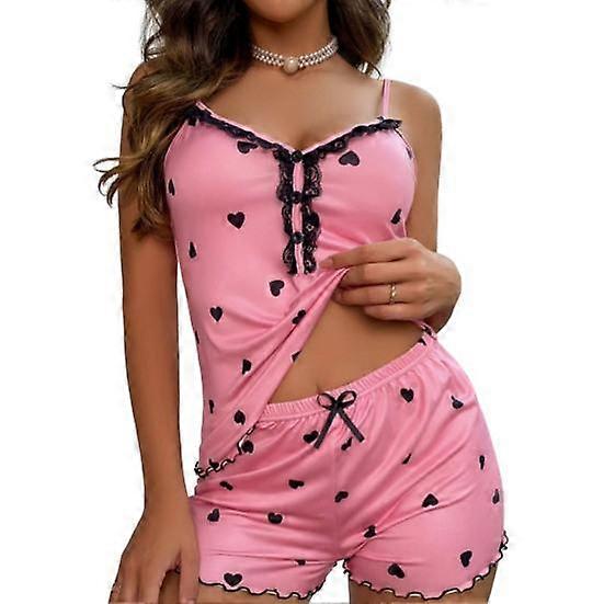 Camisole Shorts Set Chic Elastic Waistband Cozy Nightwear Set Dot Heart Print Suspender Vest Shorts Set Camisole Shorts Set Homewear