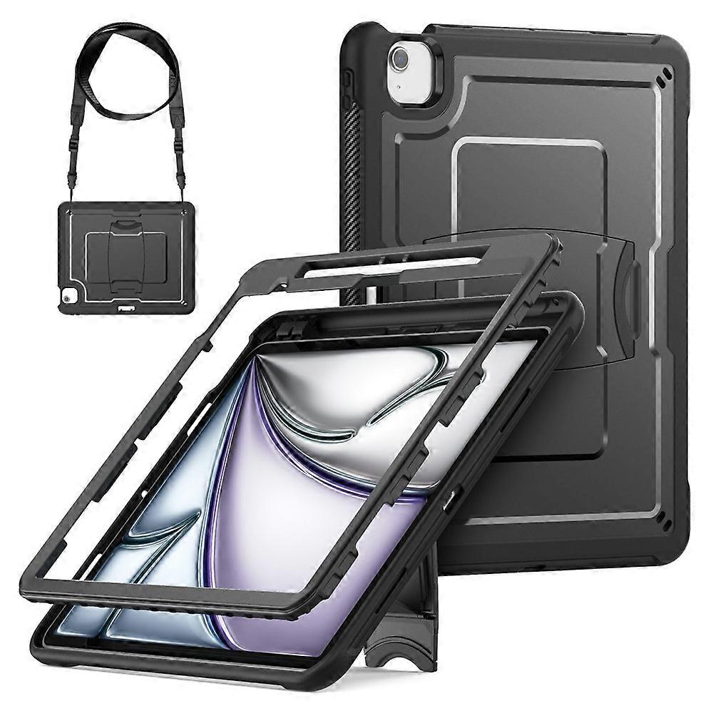 Compatible For iPad Air 13 (2025) / (2024) Case Hidden Zinc Alloy Kickstand PC + TPE Tablet Cover with Shoulder Strap