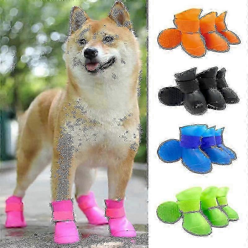 4pcs小型中型大型犬用防水滑り止めペットブーツ猫アウトドアシューズピンク