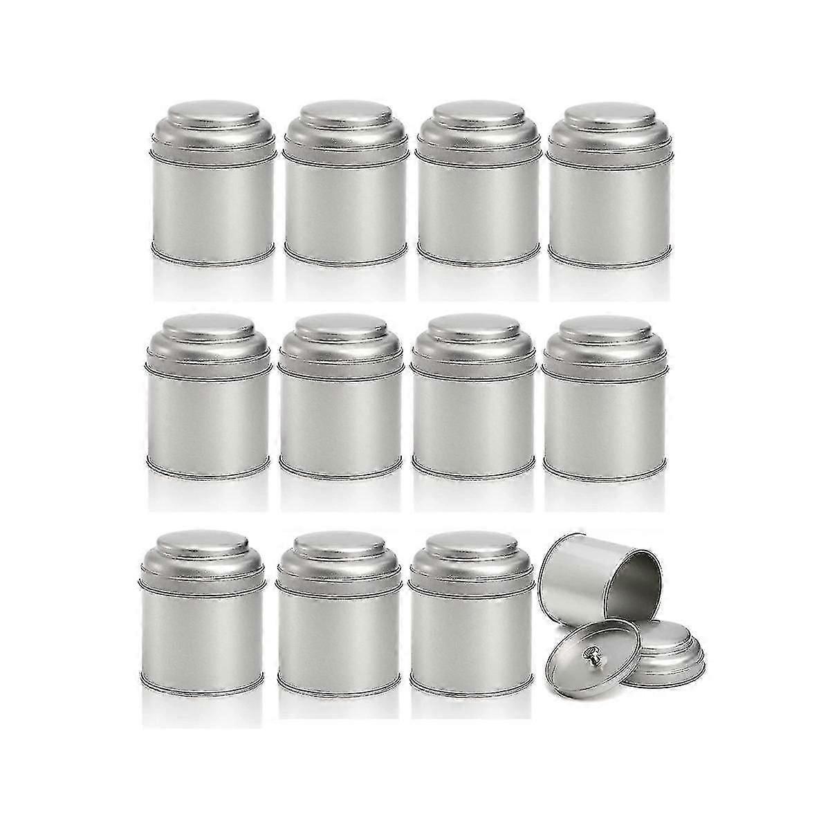 12 Pcs Airtight Tea Tin Canisters with Double Lid, 8oz Round Tin Containers for Kitchen Storage