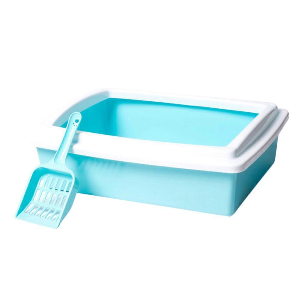 Cat Litter Pan Cat Litter Container Kitten Litter Tray Easy Cleaning Blue 1Pack