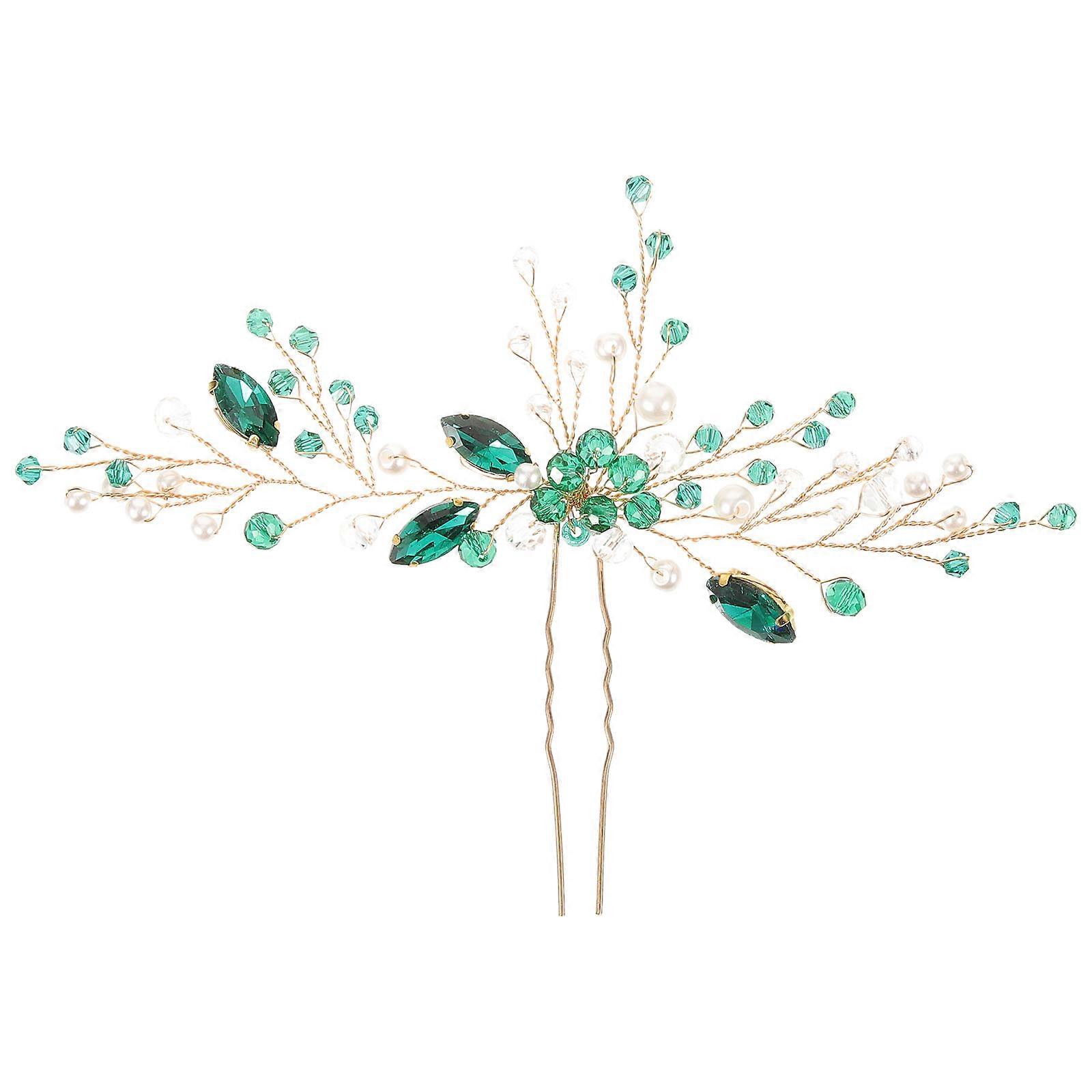 Here's a refined and professional product description for your **Wedding Rhinestone Hairpin with Green U Shaped Design**:
**Elegant Rhinestone U