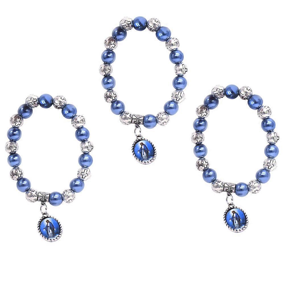 ペンダントブルーパールクロスブレスレット女性用装飾3Pcs亜鉛合金