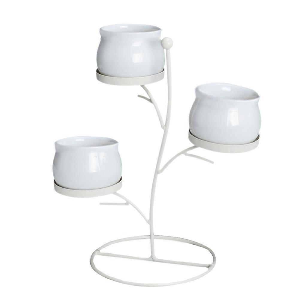 Multi-Layer Flowerpot Rack Ceramic Flowerpot Stand 9.6X8.3X5.9in Durable Material Simple Style White